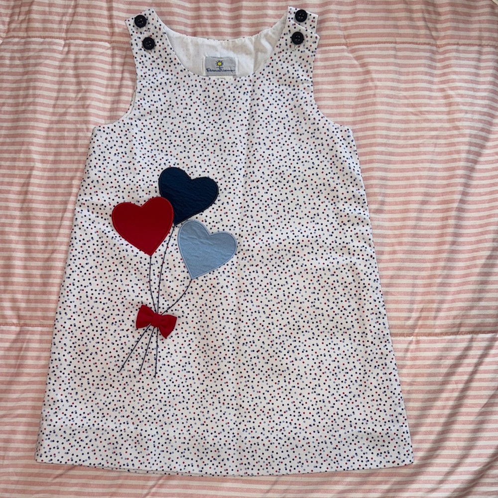 Florence Eiseman Red White & Blue Polka Dot Dress with Heart Balloons Size 4T